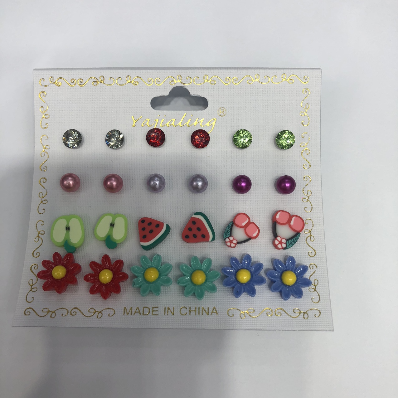 Cross border Pop 12 pairs set earrings Fashion Size Pearl set 12 pairs colored diamond set earrings Pop earrings thumbnail