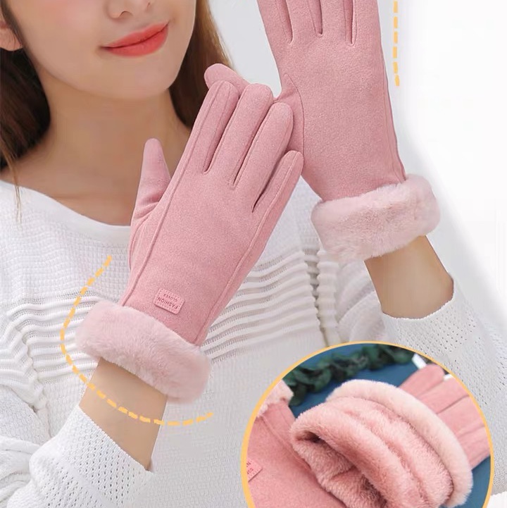 Gloves Winter Ladies cute extra fleece thickened warm touch screen driving bike ski cotton gloves Autumn winter