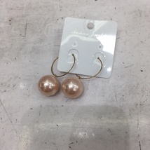 耳环16厘粉色仿珍珠加铁圈耳环