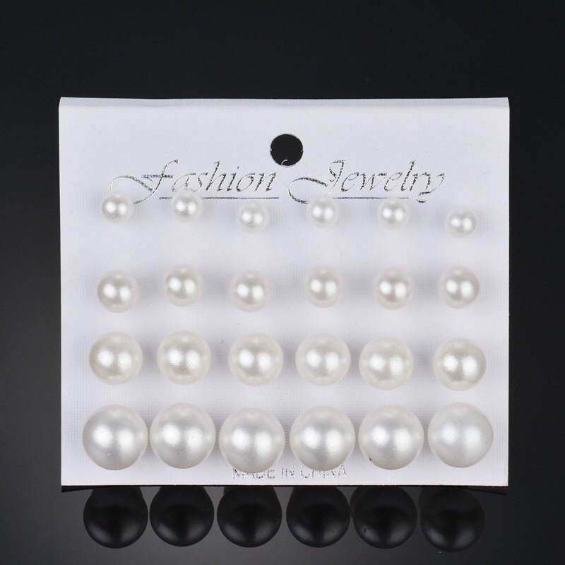 European Korean version of all matching ear size pearl row sitting ear 12 pairs of board pearl set female H140