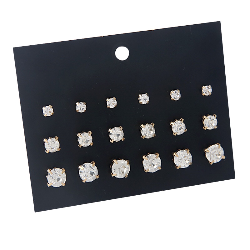 European and American earrings set for women 9 pairs of combination earrings four claw crystal diamond gold fashion temperament earrings trinkets thumbnail