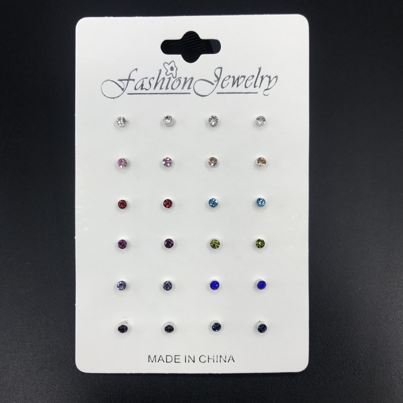 Cross-border hot selling new 12 pairs of color rhinestone stud combination simple stud earrings set earrings for women more than one card thumbnail