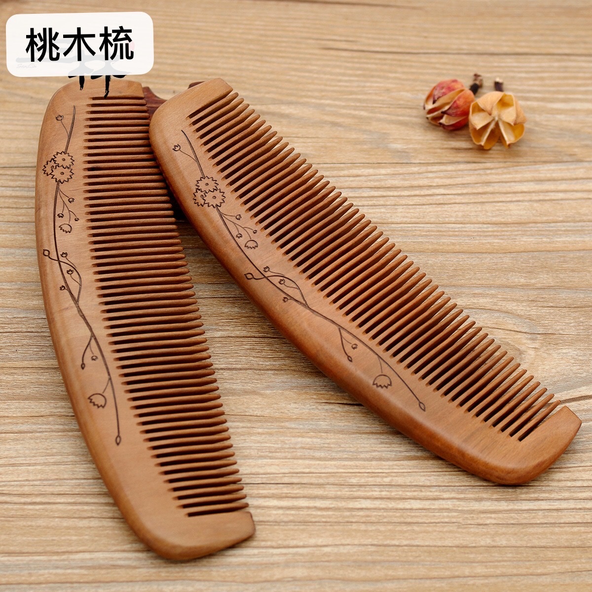 Factory direct sales of genuine natural wood peach wood combs, extra-large crescent-shaped combs, fine-toothed combs, 21-3 detail image 6