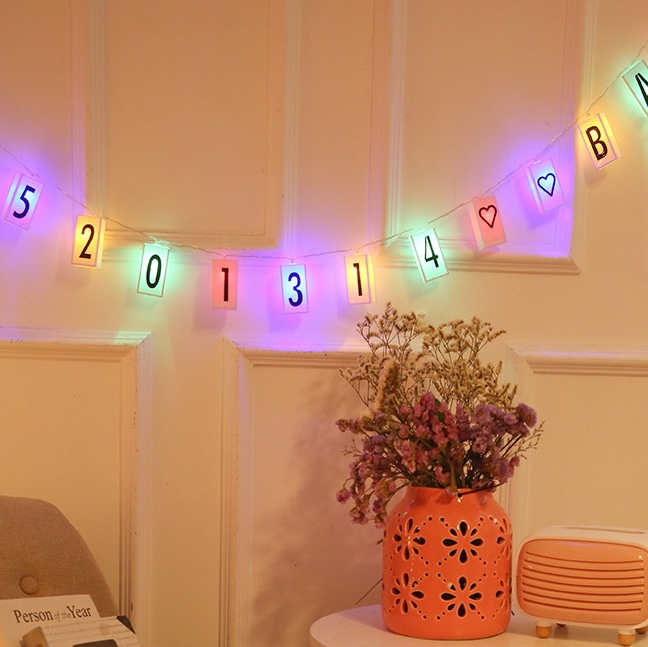 LED letter light box, light string, illuminated letter puzzle light string, Christmas decoration letter light box, light string, card insert light string, 2-meter 20-light, battery box, color