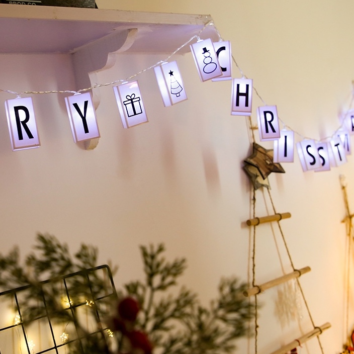 LED letter light box string, illuminated letter puzzle string, Christmas decoration letter light box string, card insert string, 2-meter 20-lamp, battery box, white