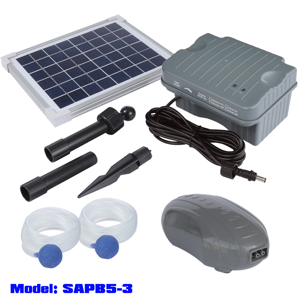 The solar water pump garden water pump solar pool aerator is composed of a brushless DC air pump, solar panels and two air spring stones. Use solar energy to make it environmentally friendly and portable Specification image