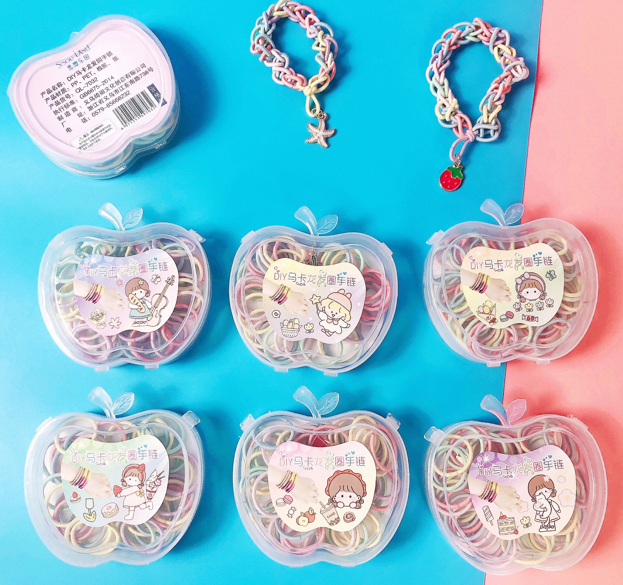 DIY马卡龙色编织皮筋细节图