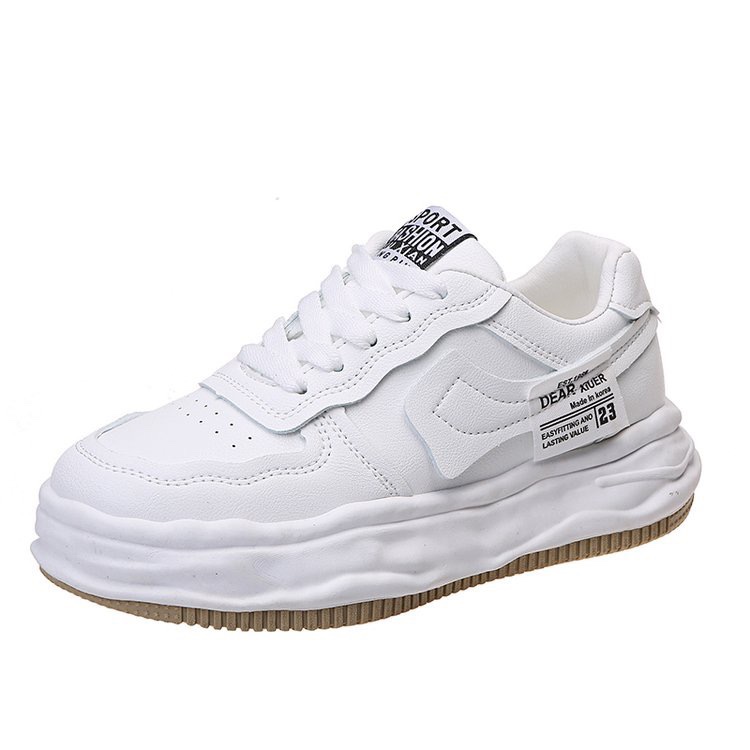 欧洲站2021夏季新款纯皮溶解底休闲百搭系带厚底小白鞋板鞋单鞋