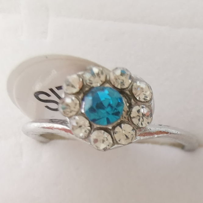 Lake blue rhinestone alloy ring 15