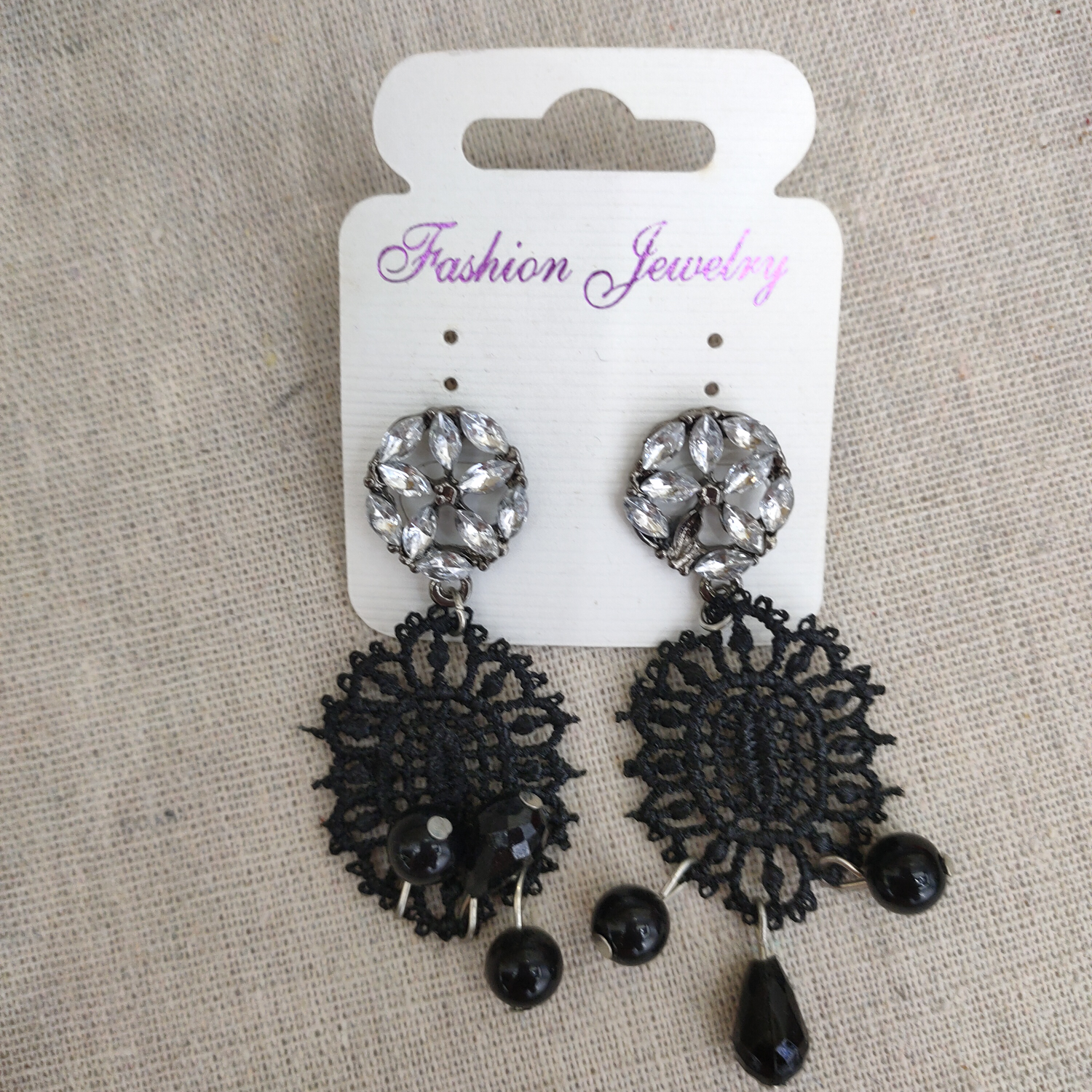 Japanese cute fabric black crystal girl earrings cartoon buckle creative earring gift