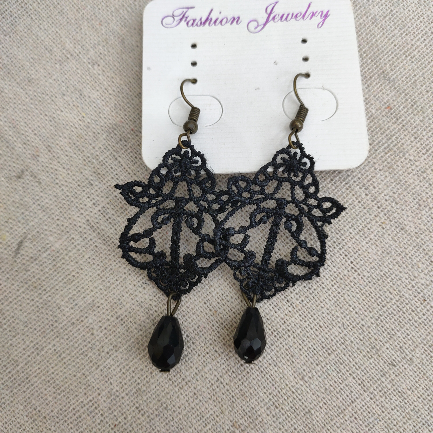 Japanese cute fabric Black drop crystal girl earrings cartoon buckle creative earring gift