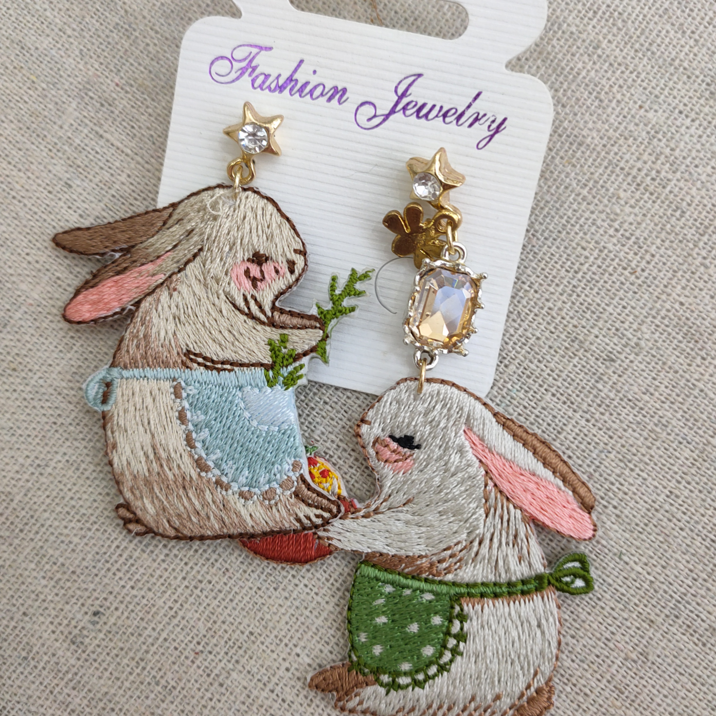 Japanese cute fabric embroidery girl earrings cartoon rabbit creative earring gift