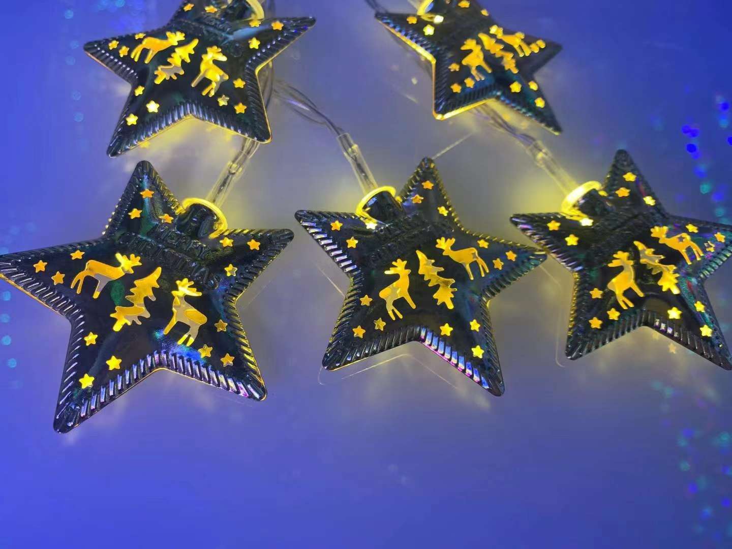 LED电池灯串，暖光＋铁艺金色圣诞五星产品图