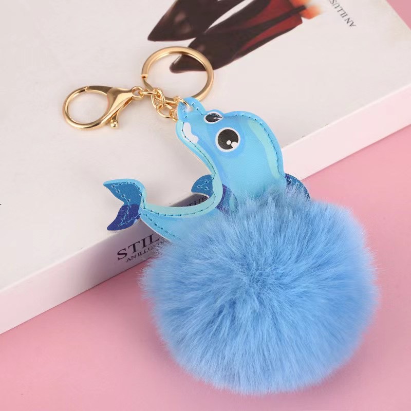 海豚毛球钥匙扣挂件