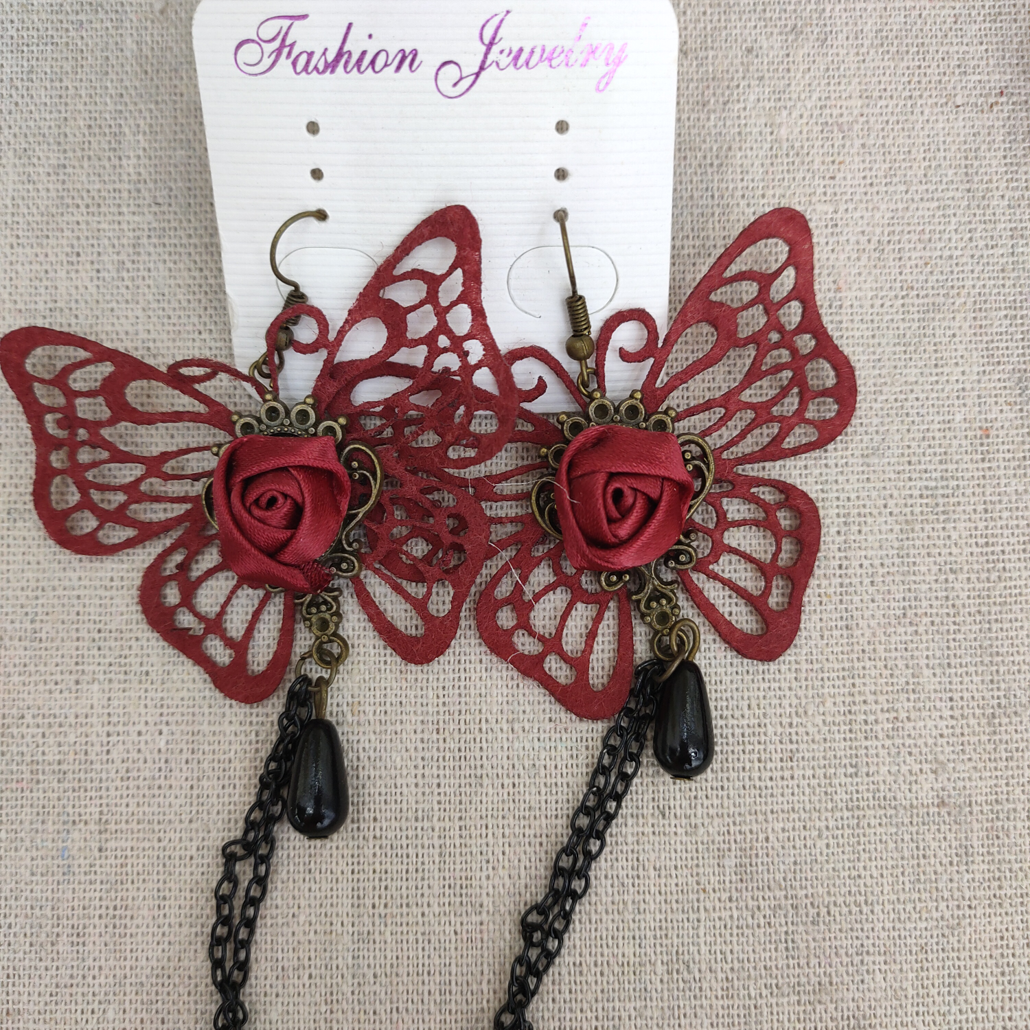 Japanese cute fabric butterfly rose earrings for girls cartoon buckle creative earring gift