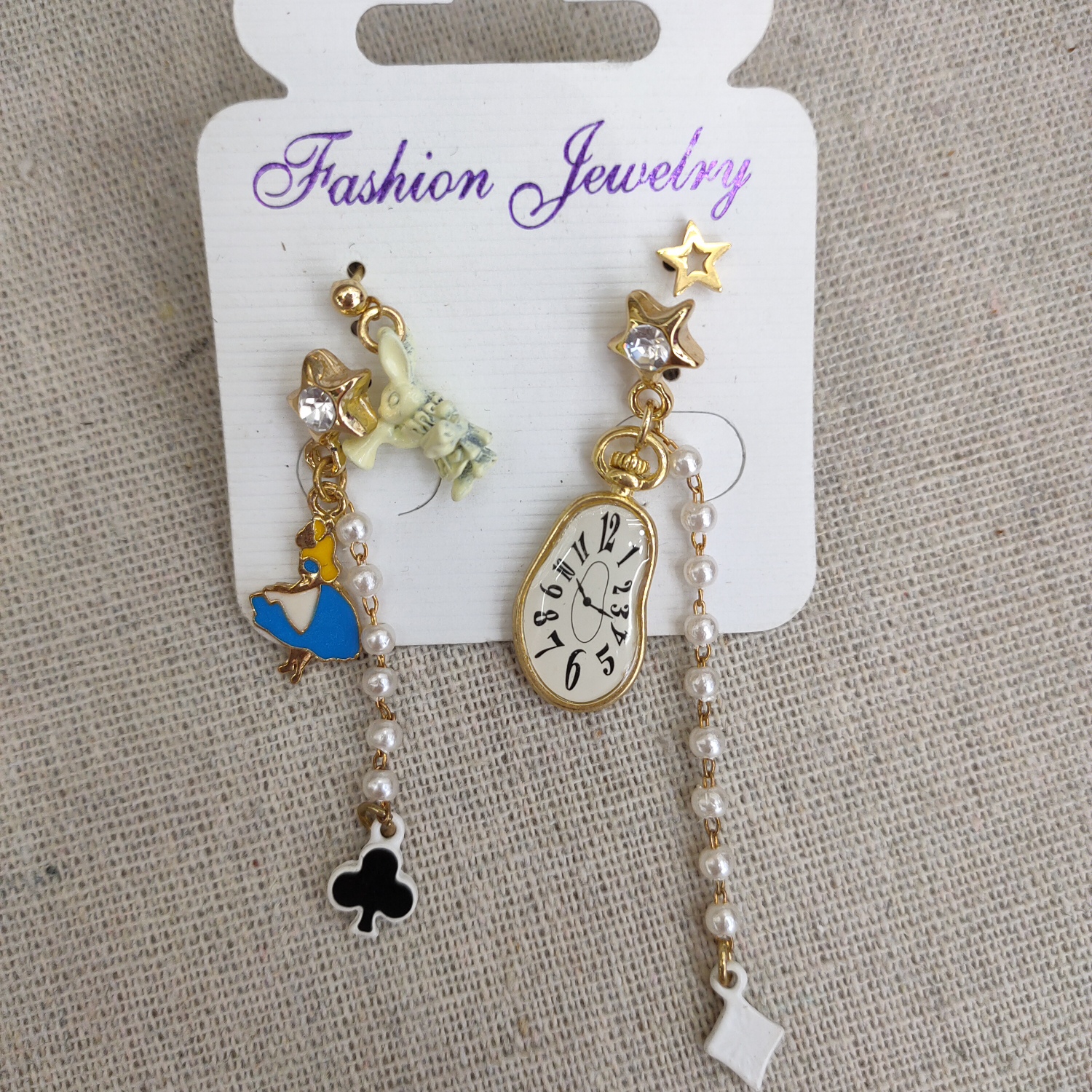 Japanese cute fabric pearl alarm clock girl earrings cartoon buckle creative earring gift