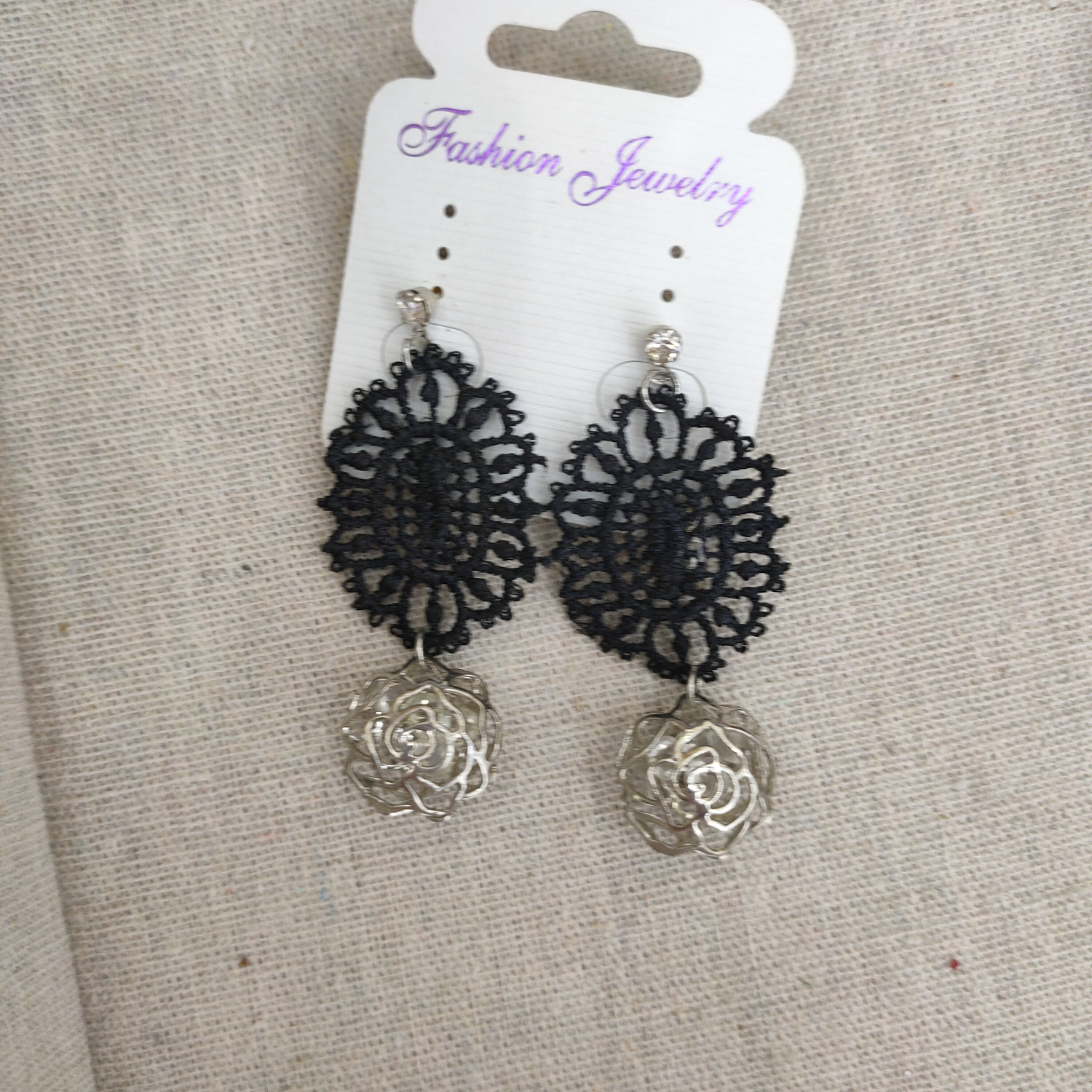 Japanese cute fabric cutout rose earrings for girls cartoon buckle creative earring gift