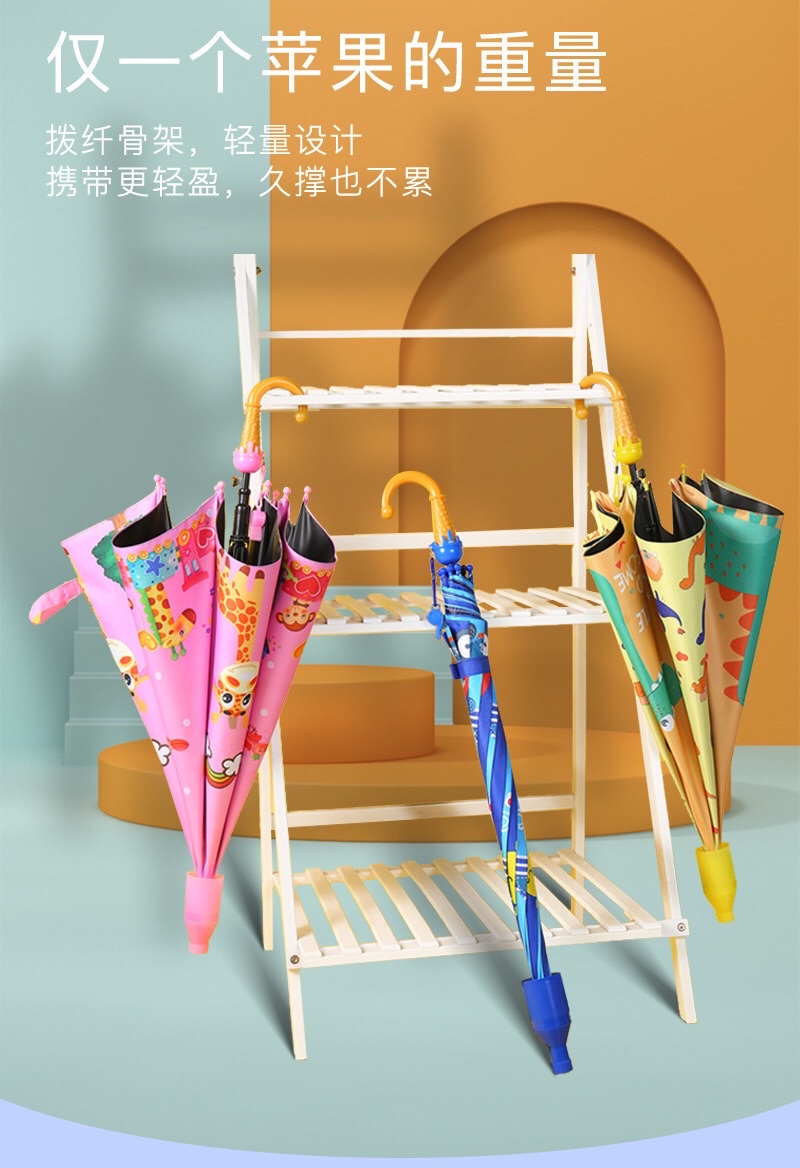 厂家新款学生男女儿童卡通可爱雨伞长柄遮阳伞可定制广告 55公分防水套童伞白底实物图