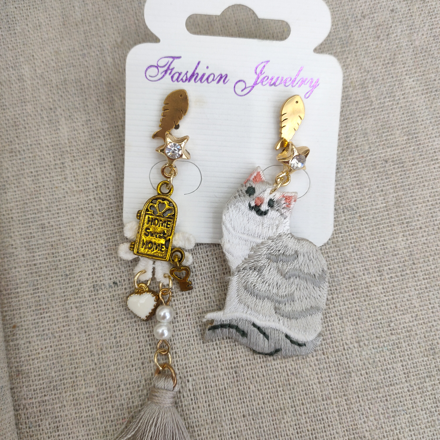 Japanese cute fabric embroidery girl earrings cartoon accessory gift