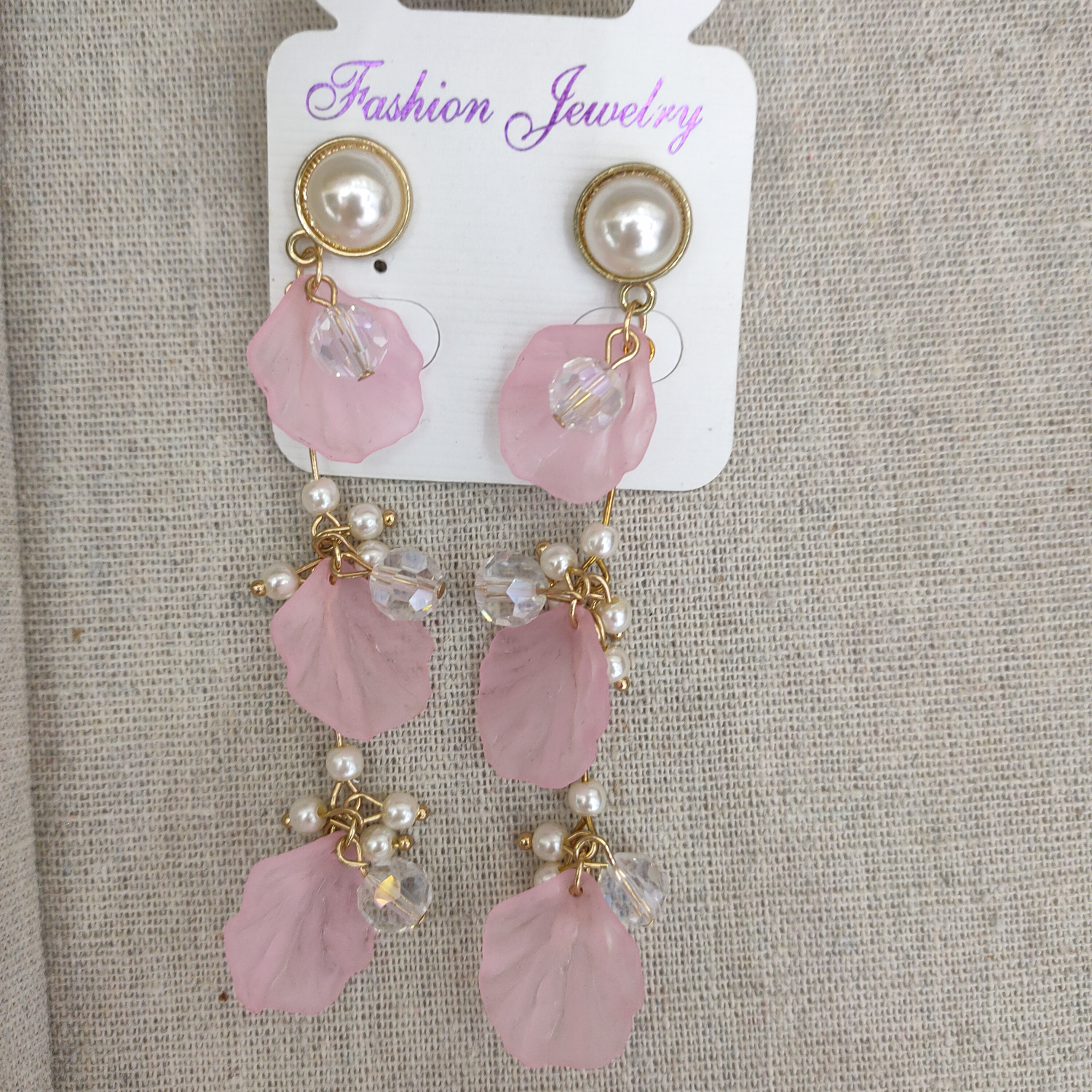 Japanese cute fabric pearl crystal powder girl earrings cartoon buckle creative earring gift