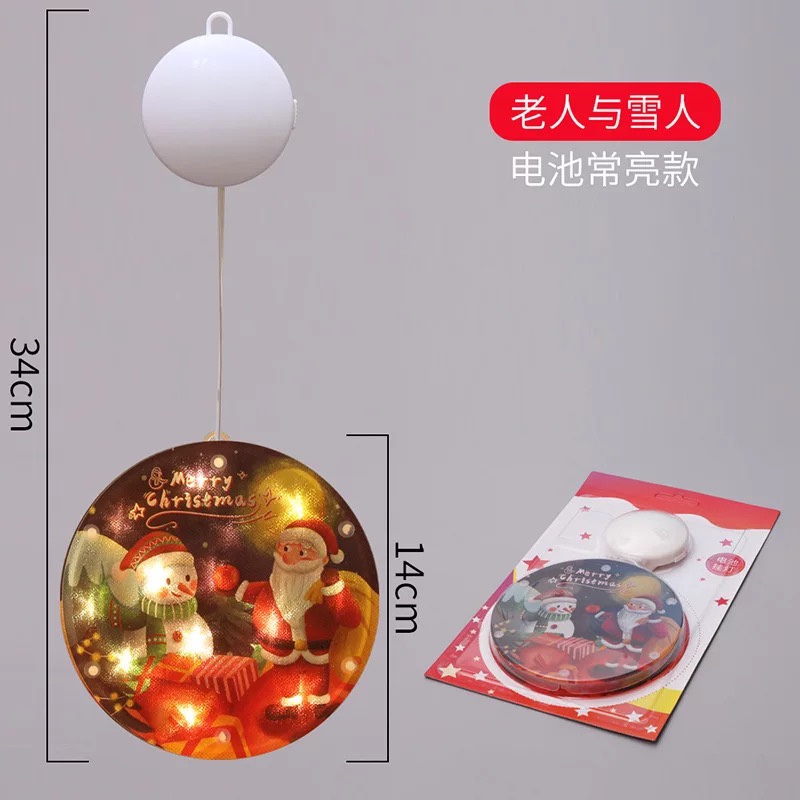 跨境热卖吸盘橱窗挂灯圣诞装饰品LED小彩灯电池款老人与雪人