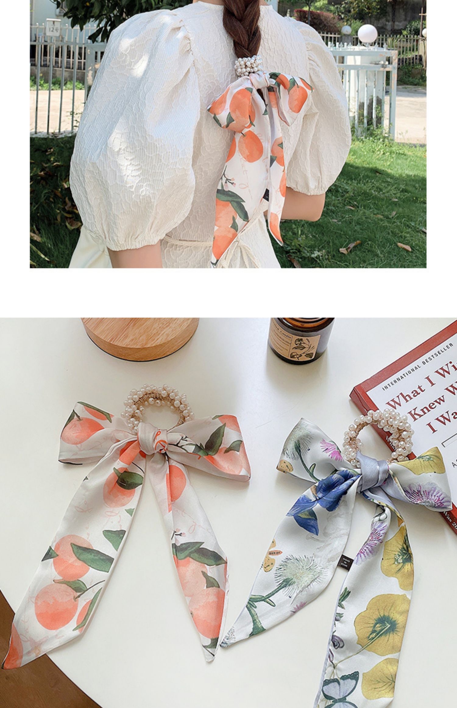 Pearl silk scarf, hair band, women's hair tie, ribbon, popular 2021 new summer thin hair tie head and hair tie detail image 16