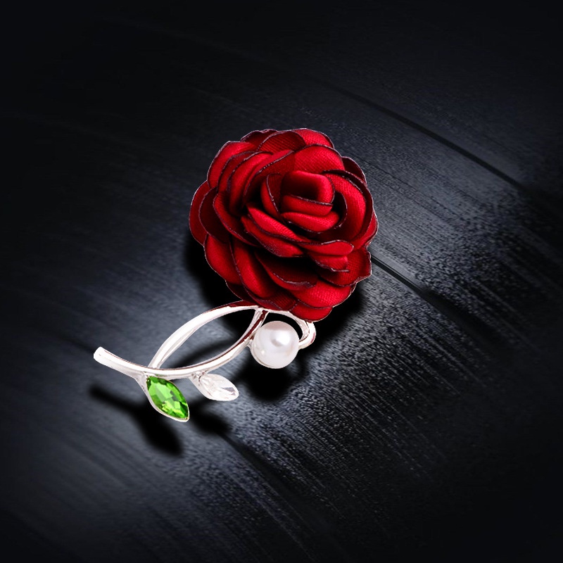 Fabric flower long pin Korean Mori alloy Pearl brooch Corsage with accessories for women