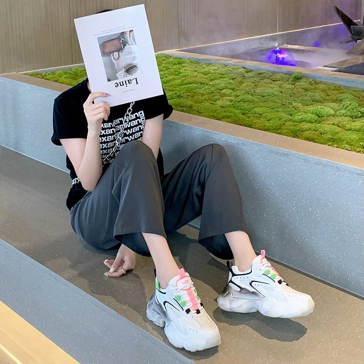网红显瘦厚底增高老爹鞋女2021春秋新款女鞋韩版真皮运动休闲鞋潮详情图4