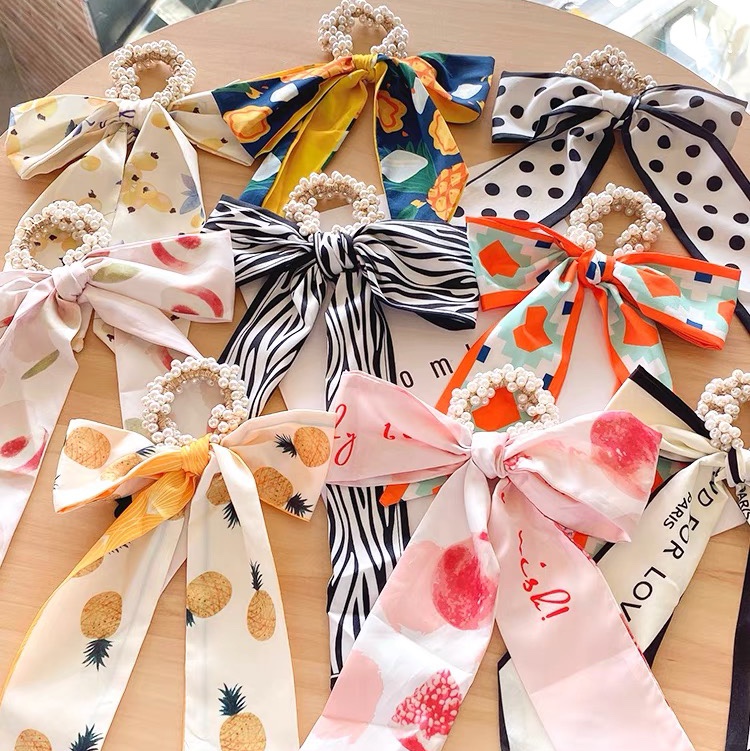 Pearl silk scarf, hair band, women's hair tie, ribbon, popular 2021 new summer thin hair tie head and hair tie