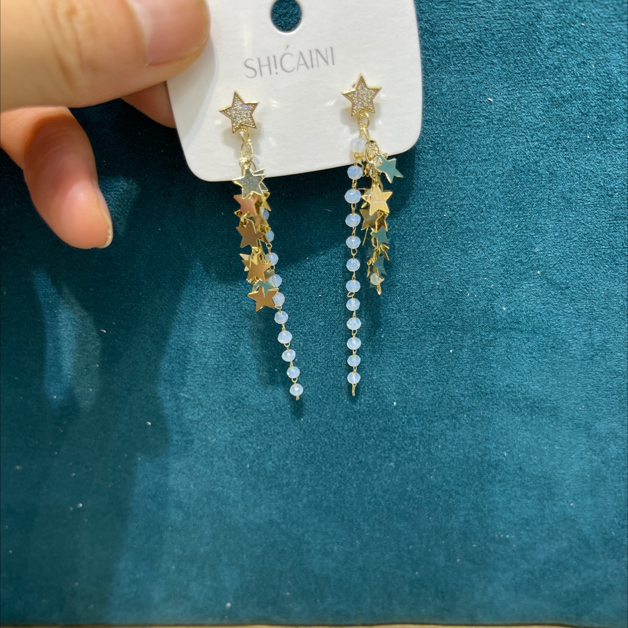 Five-pointed star long silver needle earrings
