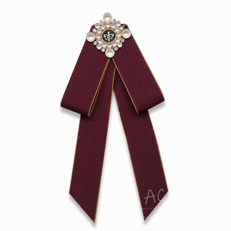 Vintage diamond bow Fabric corsage Pin fuchsia streamer bow tie Brooch blouse for women with accessory necklaces