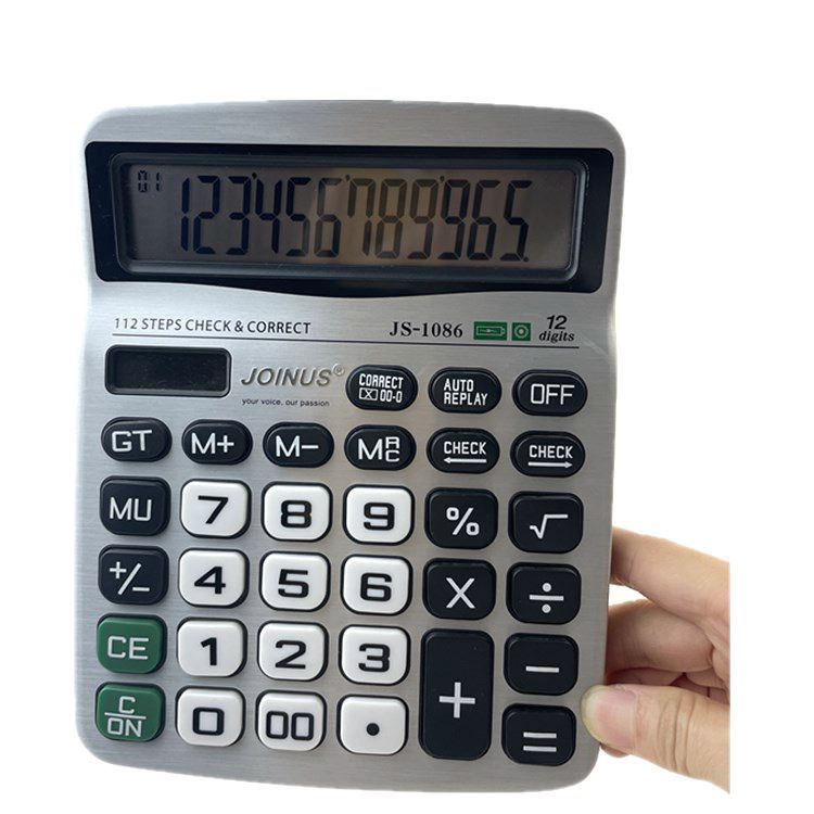 厂家直销计算器 新款金属色12位显示计算器  JS-1086- 12   双重电源 真太阳 带电池计算器