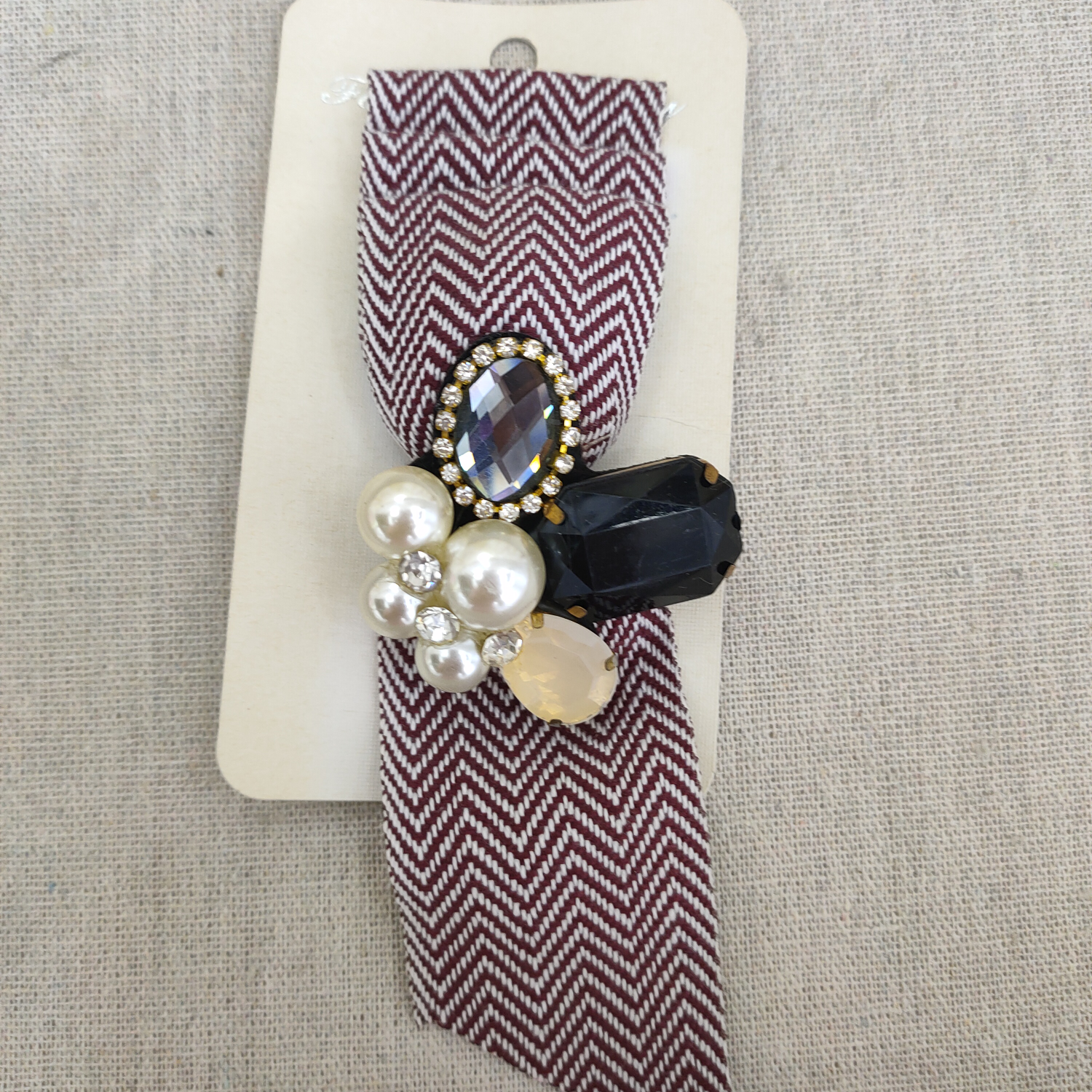 Vintage diamond bow Fabric corsage Pin Deep Pink Pearl Crystal lace streamer bow Tie Brooch Blouse for women with accessory necklaces