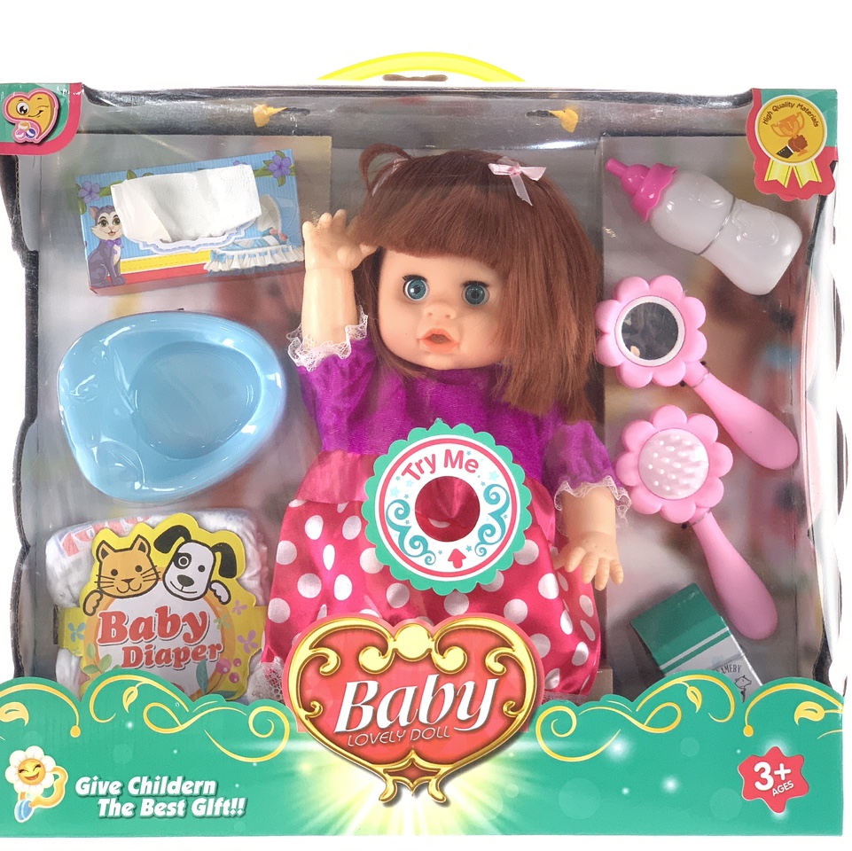 14-inch vinyl diaper doll with IC, equipped with a baby bottle, diapers and tissues