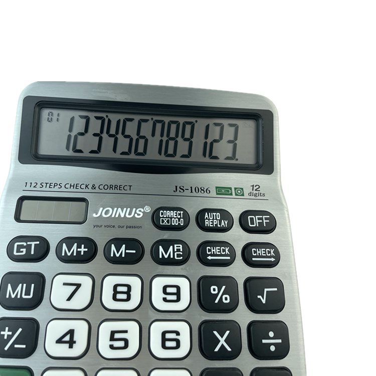 厂家直销计算器 新款金属色12位显示计算器  JS-1086- 12   双重电源 真太阳 带电池计算器详情图3