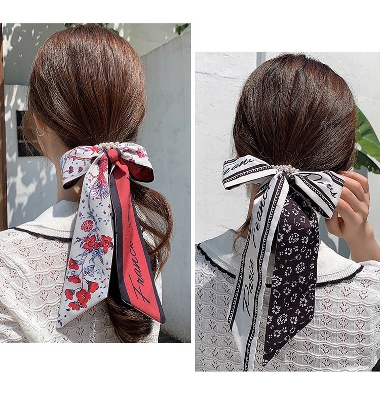 Pearl silk scarf, hair band, women's hair tie, ribbon, popular 2021 new summer thin hair tie head and hair tie detail image 13