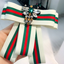 Europe and the United States fashion striped bee diamond bow striped bow tie collar collar pin accessory pin brooch
