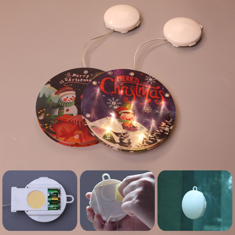 跨境热卖吸盘橱窗挂灯圣诞装饰品LED小彩灯电池款老人与雪人细节图