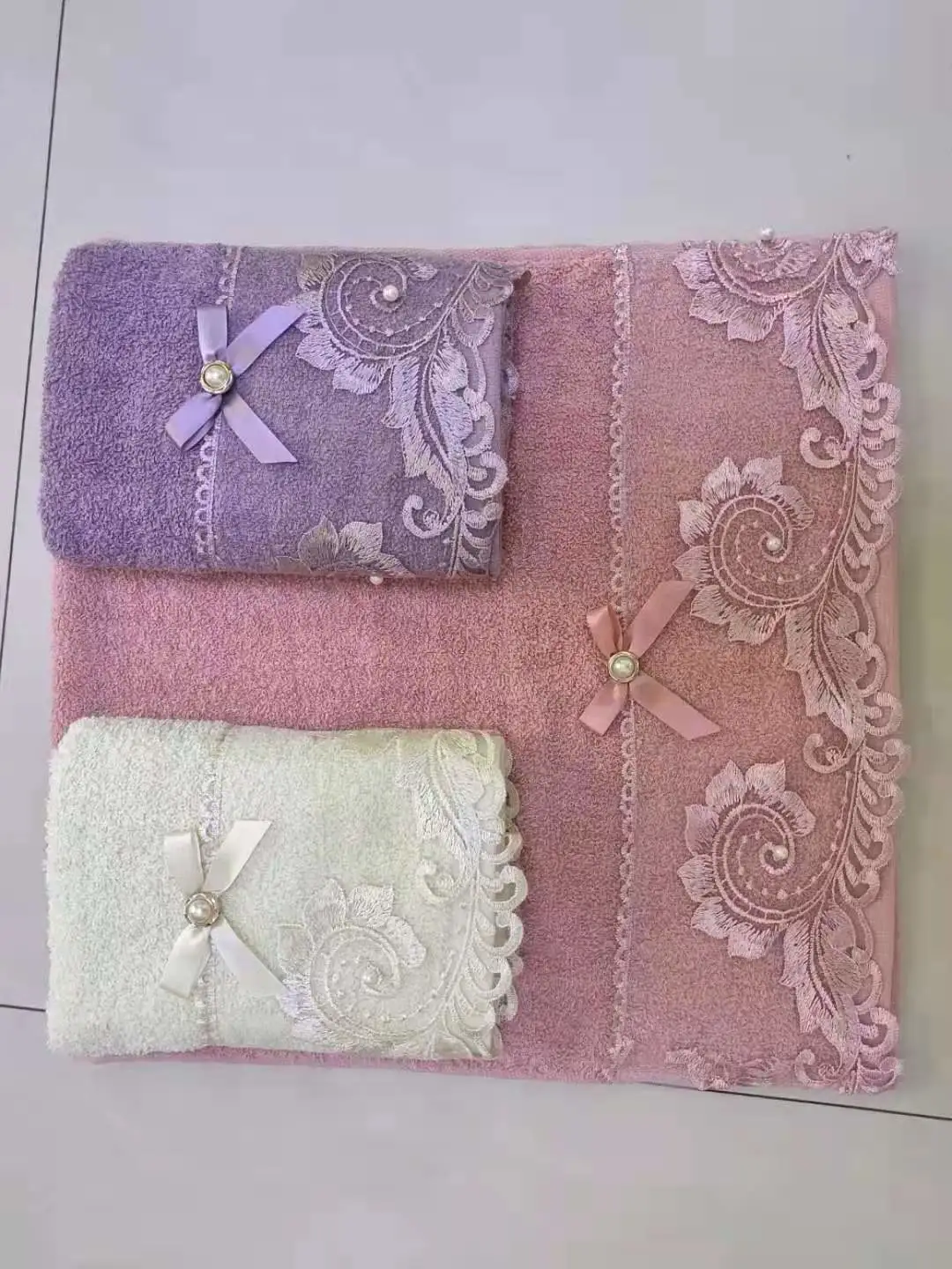 Caixing Foreign Trade lace bath towels of various sizes detail image 1