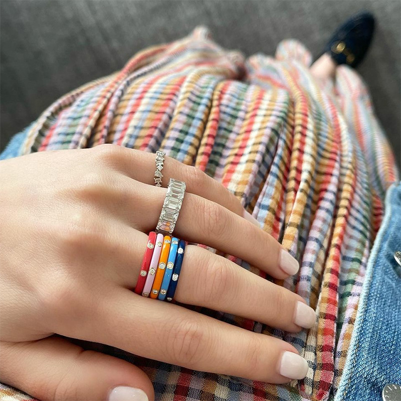 Summer fresh and colorful ring, fashionable and versatile, micro-set AAA zircon super fairy oil drip ring for women detail image 2