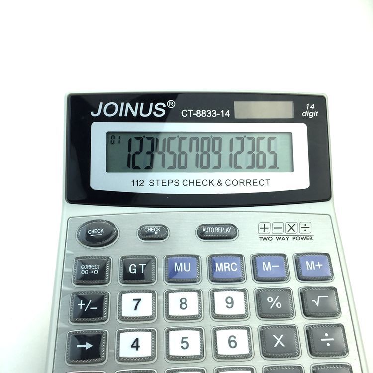 厂家直销 办公计算器 JOIUNS CT-8833-14办公用品大屏显示 真太阳能 双电源 14位显示计算器 批发详情图2