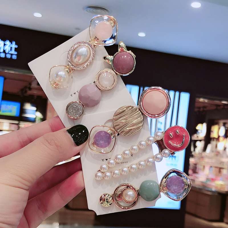 Popular Japanese and Korean Dongdaemun colorful candy-colored macarons, color-blocking circles, pearl crystal duckbill clips, straight clips, side clips, children's hair clips, hairpins, classic best-selling top clips detail image 7