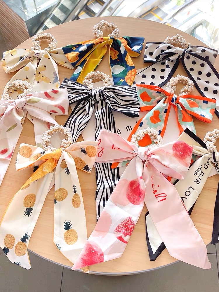 Pearl silk scarf, hair band, women's hair tie, ribbon, popular 2021 new summer thin hair tie head and hair tie detail image 1