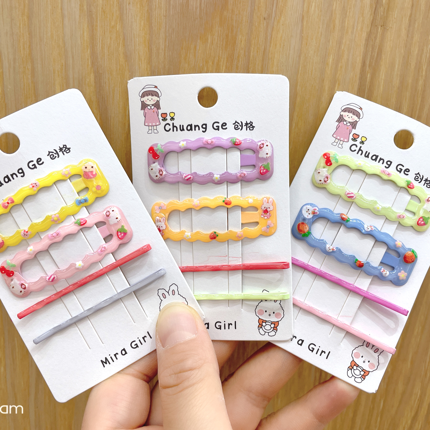 Korean-style simple and versatile oil-drip printed cartoon hair clips with the same printed cartoon broken hair clips and hairpin headwear as female Internet celebrities