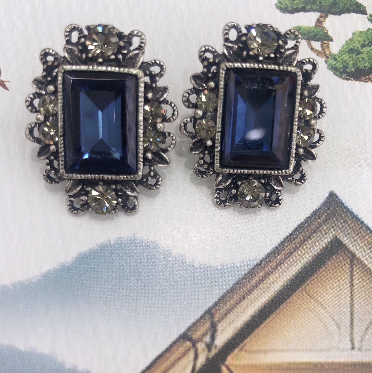 Square glass lace French smoked design vintage elegant ethnic style earrings