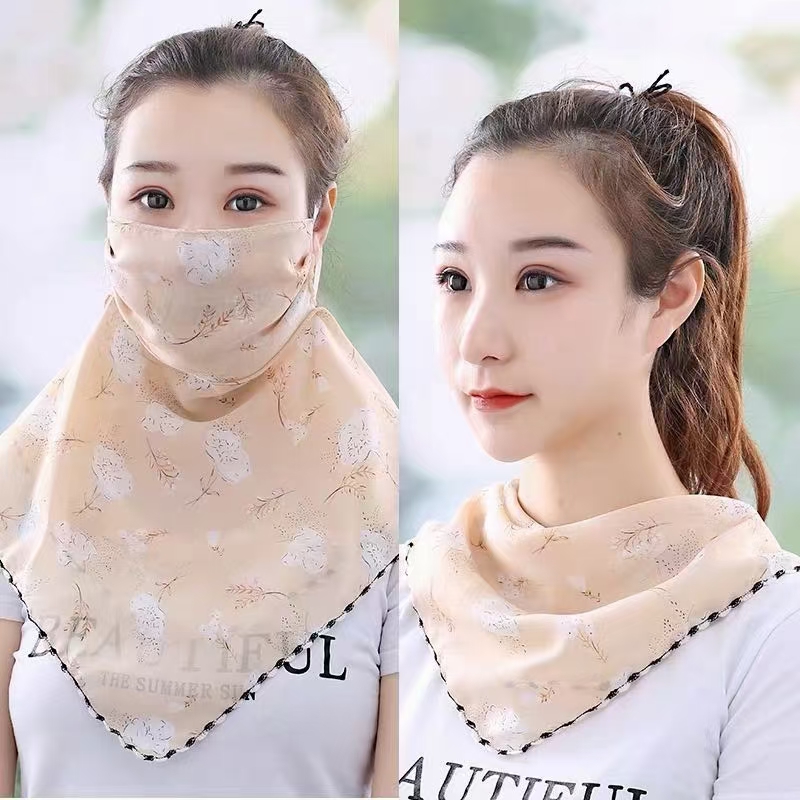 Triangle Towel Chiffon Sun Protection Flesh Color Flower 🌸