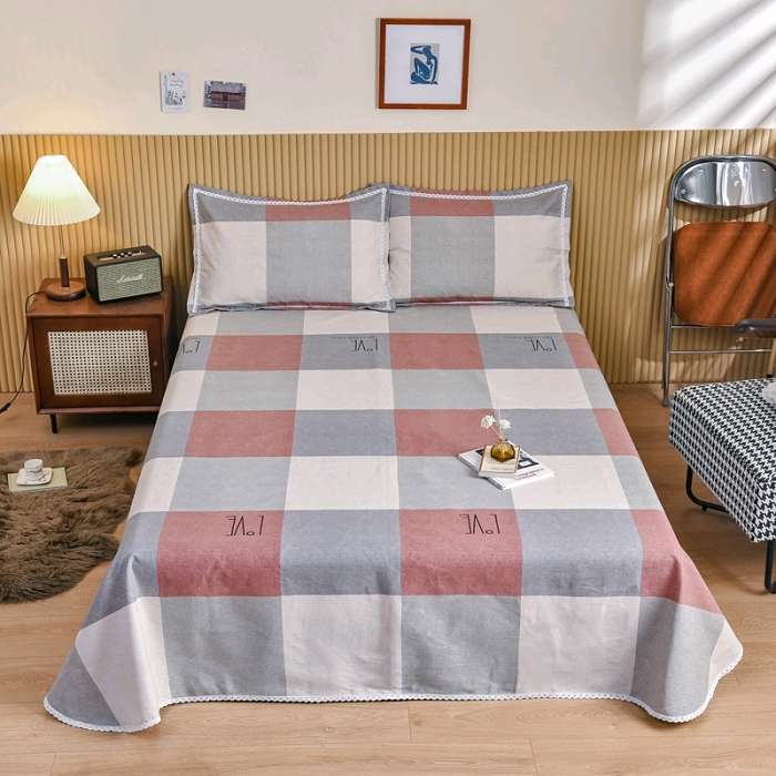 Pure cotton coarse cloth three-piece set bed sheet, coarse cloth mat, all-cotton quilt single 7 detail image 1