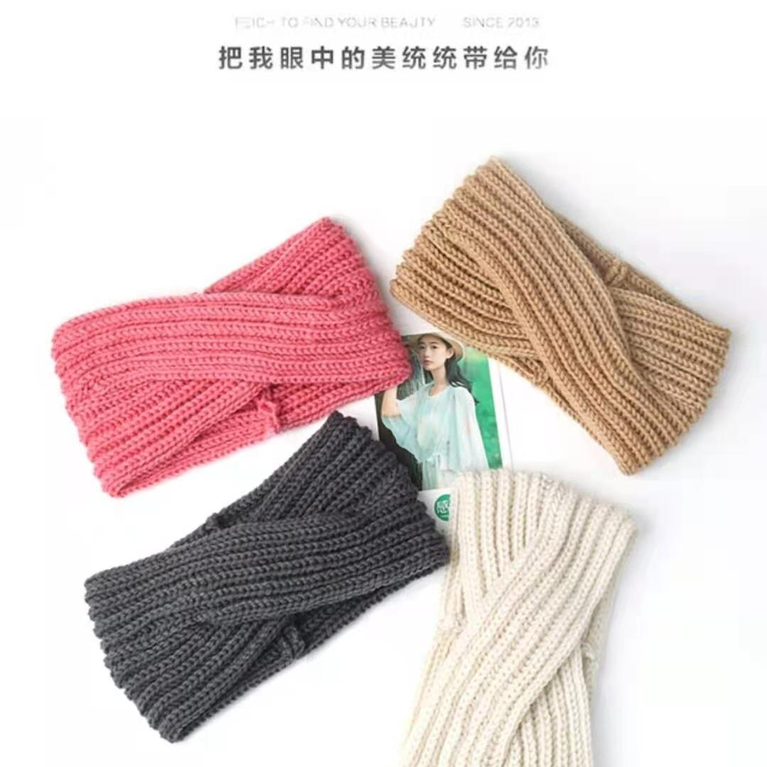 交差毛线头带，洗脸巾秋冬保暖时尚针织发箍，厂家直销针织女士发带，网红款，可来样定制