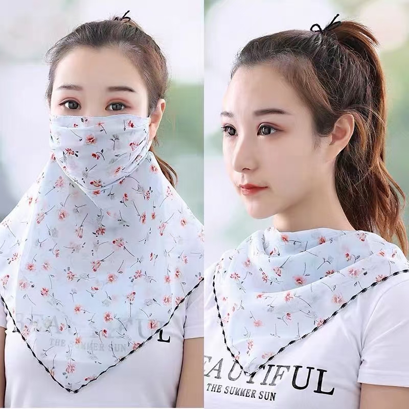 Chiffon Blue Small Floral Sun Protection Triangle Towel