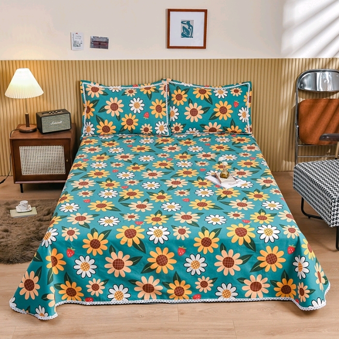 Cotton old coarse cloth three-piece set bed sheet coarse cloth mat all quilted single 3